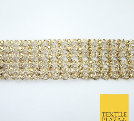 GOLD 6 Row Swag Intense Diamonte Stones Fancy Trim Border Lace - 4cm Wide - X649
