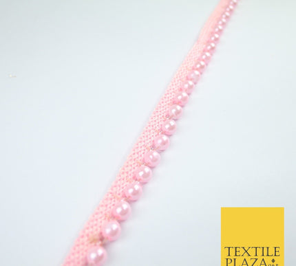 Coloured 7mm Pearl Ball Moti Beaded Ribbon Trim Border Indian Lace - 1.5cm Wide