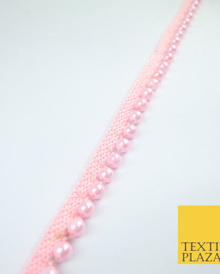 Coloured 7mm Pearl Ball Moti Beaded Ribbon Trim Border Indian Lace - 1.5cm Wide