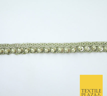 15 COLOURS - Premium Slim Sequin Pearl Beaded Ribbon Trim Border Lace - 1cm Wide