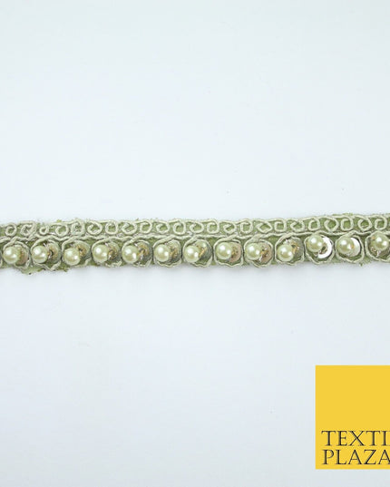 15 COLOURS - Premium Slim Sequin Pearl Beaded Ribbon Trim Border Lace - 1cm Wide