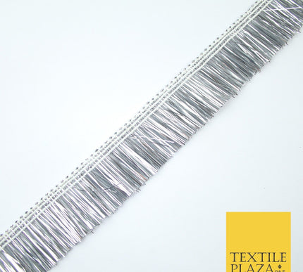 4 COLOURS - Soft Metal Effect Fringe Tassel Ribbon Trim Border Lace - 3cm Wide