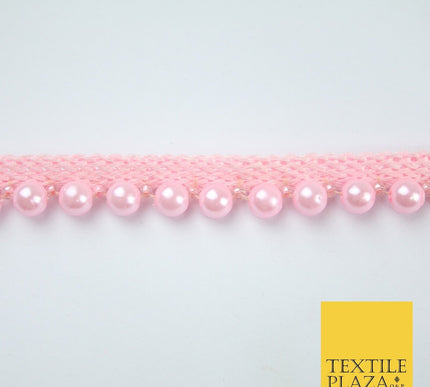 Coloured 7mm Pearl Ball Moti Beaded Ribbon Trim Border Indian Lace - 1.5cm Wide