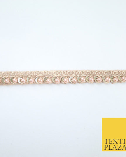 15 COLOURS - Premium Slim Sequin Pearl Beaded Ribbon Trim Border Lace - 1cm Wide