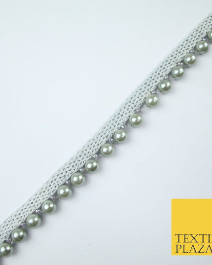 Coloured 7mm Pearl Ball Moti Beaded Ribbon Trim Border Indian Lace - 1.5cm Wide