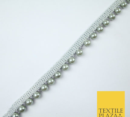 Coloured 7mm Pearl Ball Moti Beaded Ribbon Trim Border Indian Lace - 1.5cm Wide