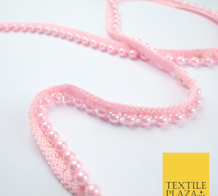 Coloured 7mm Pearl Ball Moti Beaded Ribbon Trim Border Indian Lace - 1.5cm Wide