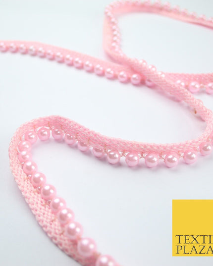 Coloured 7mm Pearl Ball Moti Beaded Ribbon Trim Border Indian Lace - 1.5cm Wide