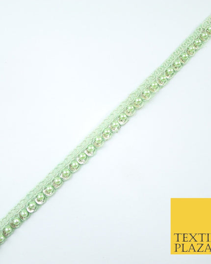 15 COLOURS - Premium Slim Sequin Pearl Beaded Ribbon Trim Border Lace - 1cm Wide
