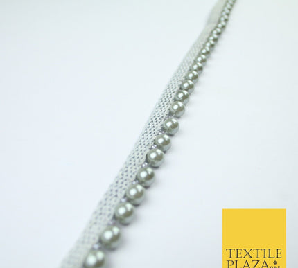 Coloured 7mm Pearl Ball Moti Beaded Ribbon Trim Border Indian Lace - 1.5cm Wide