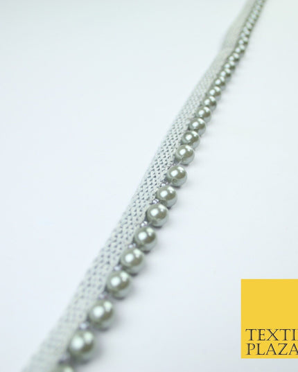 Coloured 7mm Pearl Ball Moti Beaded Ribbon Trim Border Indian Lace - 1.5cm Wide