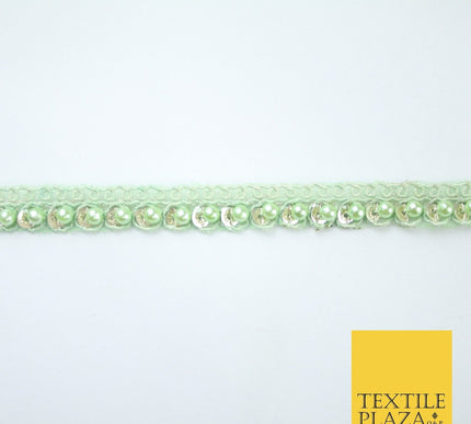 15 COLOURS - Premium Slim Sequin Pearl Beaded Ribbon Trim Border Lace - 1cm Wide