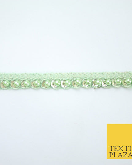 15 COLOURS - Premium Slim Sequin Pearl Beaded Ribbon Trim Border Lace - 1cm Wide