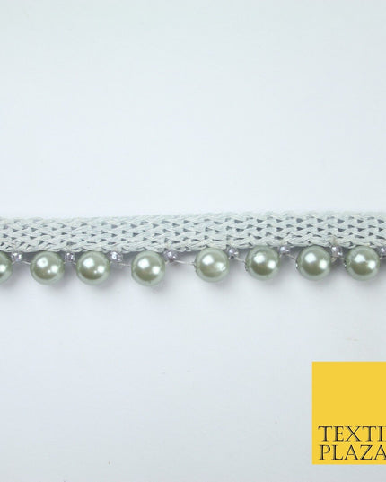 Coloured 7mm Pearl Ball Moti Beaded Ribbon Trim Border Indian Lace - 1.5cm Wide