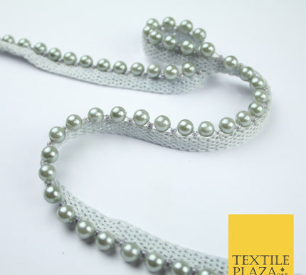 Coloured 7mm Pearl Ball Moti Beaded Ribbon Trim Border Indian Lace - 1.5cm Wide