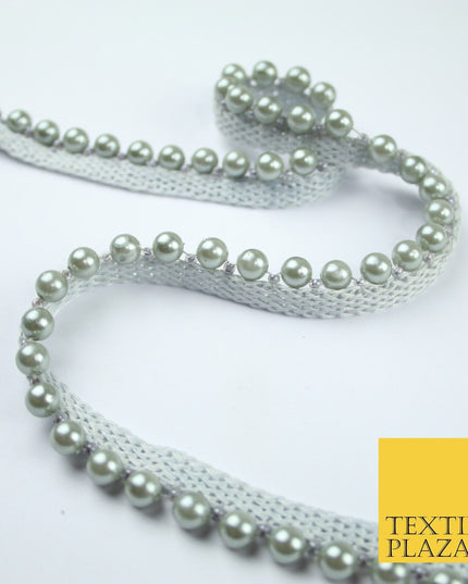 Coloured 7mm Pearl Ball Moti Beaded Ribbon Trim Border Indian Lace - 1.5cm Wide