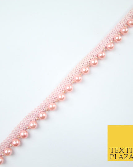 Coloured 7mm Pearl Ball Moti Beaded Ribbon Trim Border Indian Lace - 1.5cm Wide