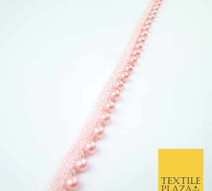 Coloured 7mm Pearl Ball Moti Beaded Ribbon Trim Border Indian Lace - 1.5cm Wide