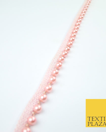 Coloured 7mm Pearl Ball Moti Beaded Ribbon Trim Border Indian Lace - 1.5cm Wide
