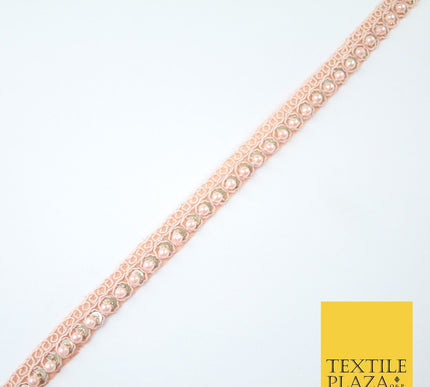 15 COLOURS - Premium Slim Sequin Pearl Beaded Ribbon Trim Border Lace - 1cm Wide