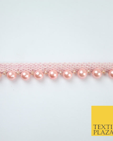 Coloured 7mm Pearl Ball Moti Beaded Ribbon Trim Border Indian Lace - 1.5cm Wide