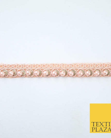 15 COLOURS - Premium Slim Sequin Pearl Beaded Ribbon Trim Border Lace - 1cm Wide