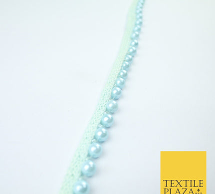 Coloured 7mm Pearl Ball Moti Beaded Ribbon Trim Border Indian Lace - 1.5cm Wide