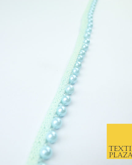 Coloured 7mm Pearl Ball Moti Beaded Ribbon Trim Border Indian Lace - 1.5cm Wide