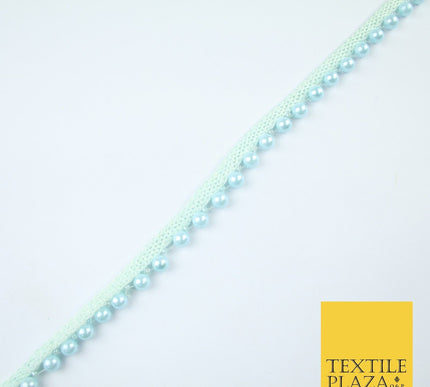 Coloured 7mm Pearl Ball Moti Beaded Ribbon Trim Border Indian Lace - 1.5cm Wide