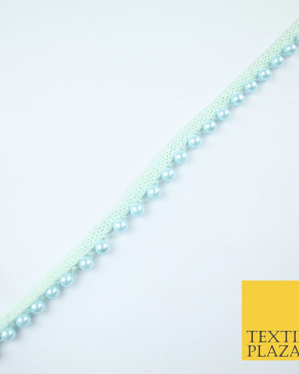 Coloured 7mm Pearl Ball Moti Beaded Ribbon Trim Border Indian Lace - 1.5cm Wide