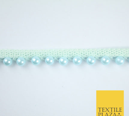 Coloured 7mm Pearl Ball Moti Beaded Ribbon Trim Border Indian Lace - 1.5cm Wide