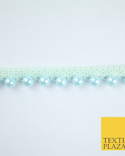Coloured 7mm Pearl Ball Moti Beaded Ribbon Trim Border Indian Lace - 1.5cm Wide
