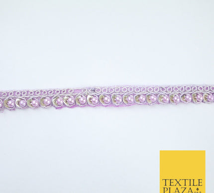 15 COLOURS - Premium Slim Sequin Pearl Beaded Ribbon Trim Border Lace - 1cm Wide