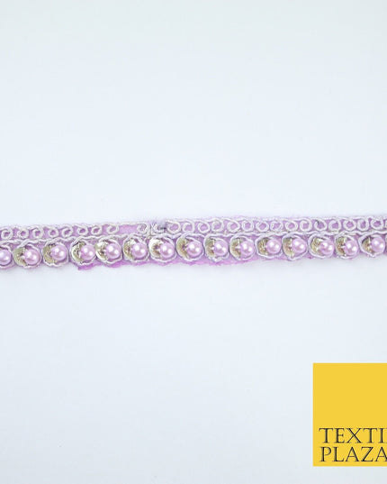15 COLOURS - Premium Slim Sequin Pearl Beaded Ribbon Trim Border Lace - 1cm Wide
