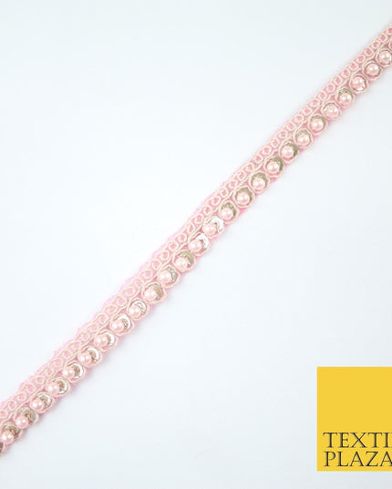15 COLOURS - Premium Slim Sequin Pearl Beaded Ribbon Trim Border Lace - 1cm Wide