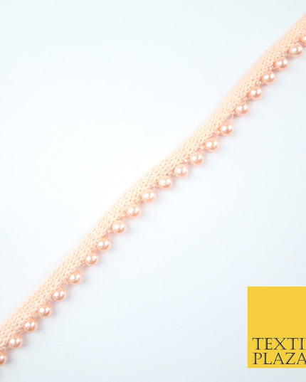 Coloured 7mm Pearl Ball Moti Beaded Ribbon Trim Border Indian Lace - 1.5cm Wide