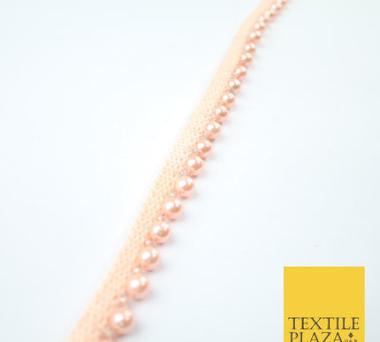Coloured 7mm Pearl Ball Moti Beaded Ribbon Trim Border Indian Lace - 1.5cm Wide
