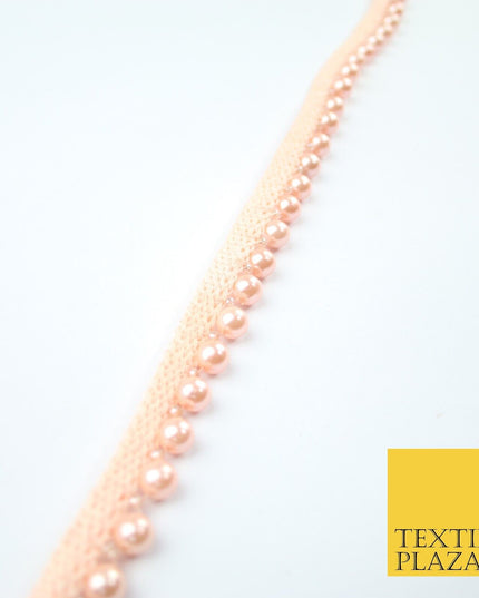 Coloured 7mm Pearl Ball Moti Beaded Ribbon Trim Border Indian Lace - 1.5cm Wide
