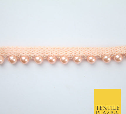 Coloured 7mm Pearl Ball Moti Beaded Ribbon Trim Border Indian Lace - 1.5cm Wide