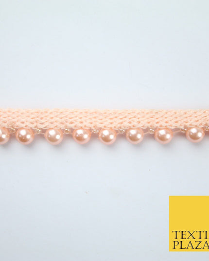Coloured 7mm Pearl Ball Moti Beaded Ribbon Trim Border Indian Lace - 1.5cm Wide