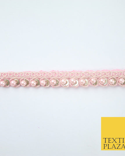 15 COLOURS - Premium Slim Sequin Pearl Beaded Ribbon Trim Border Lace - 1cm Wide