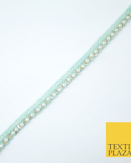 15 COLOURS - Premium Slim Sequin Pearl Beaded Ribbon Trim Border Lace - 1cm Wide