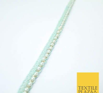 15 COLOURS - Premium Slim Sequin Pearl Beaded Ribbon Trim Border Lace - 1cm Wide