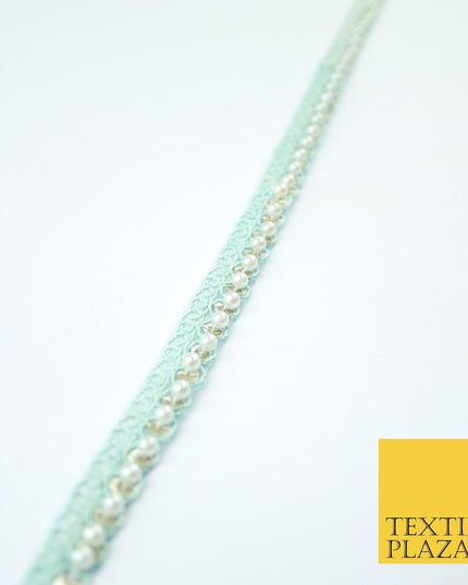 15 COLOURS - Premium Slim Sequin Pearl Beaded Ribbon Trim Border Lace - 1cm Wide