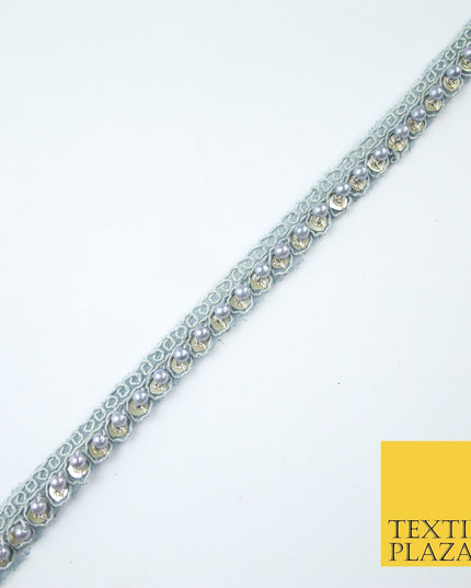 15 COLOURS - Premium Slim Sequin Pearl Beaded Ribbon Trim Border Lace - 1cm Wide