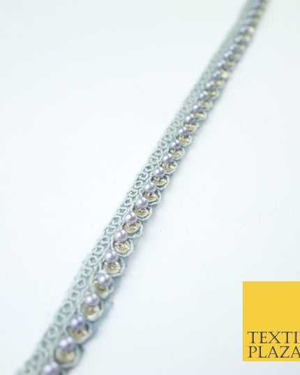 15 COLOURS - Premium Slim Sequin Pearl Beaded Ribbon Trim Border Lace - 1cm Wide
