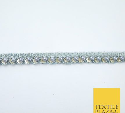 15 COLOURS - Premium Slim Sequin Pearl Beaded Ribbon Trim Border Lace - 1cm Wide