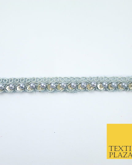 15 COLOURS - Premium Slim Sequin Pearl Beaded Ribbon Trim Border Lace - 1cm Wide