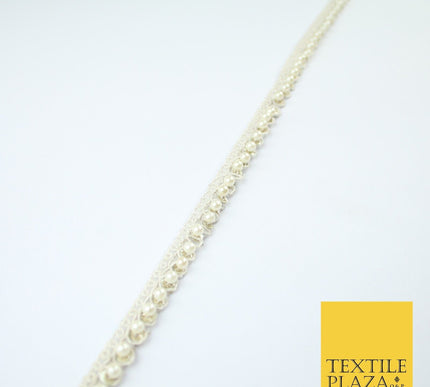 15 COLOURS - Premium Slim Sequin Pearl Beaded Ribbon Trim Border Lace - 1cm Wide