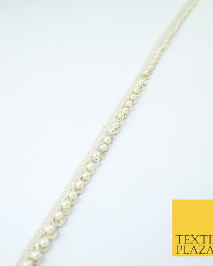 15 COLOURS - Premium Slim Sequin Pearl Beaded Ribbon Trim Border Lace - 1cm Wide